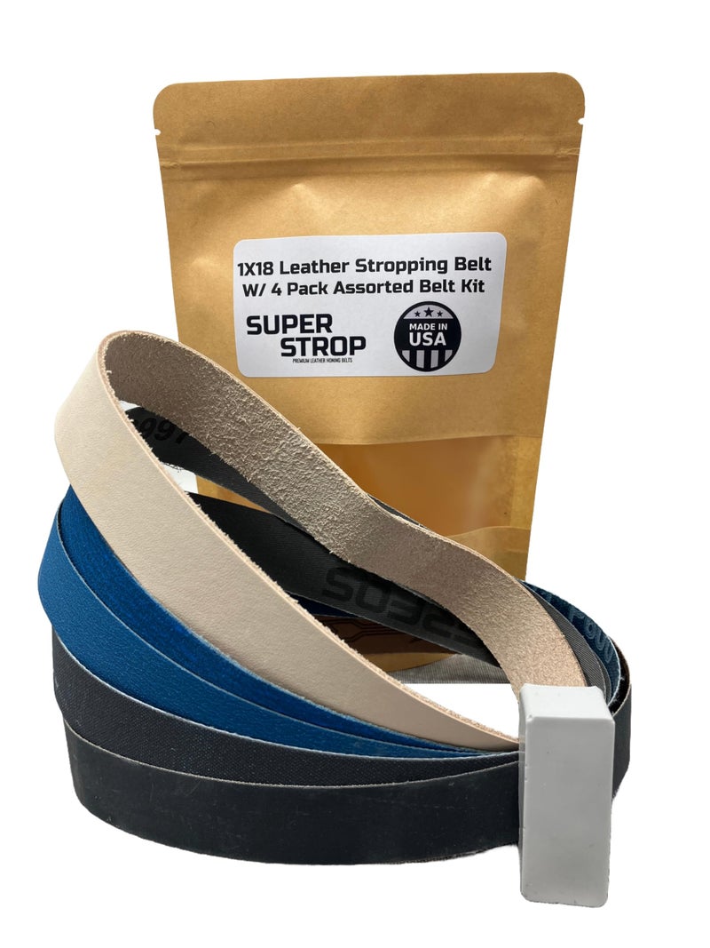1 X 18 inch Assorted Sharpening Belt Kit with Super Strop Leather Honing Strop Belt